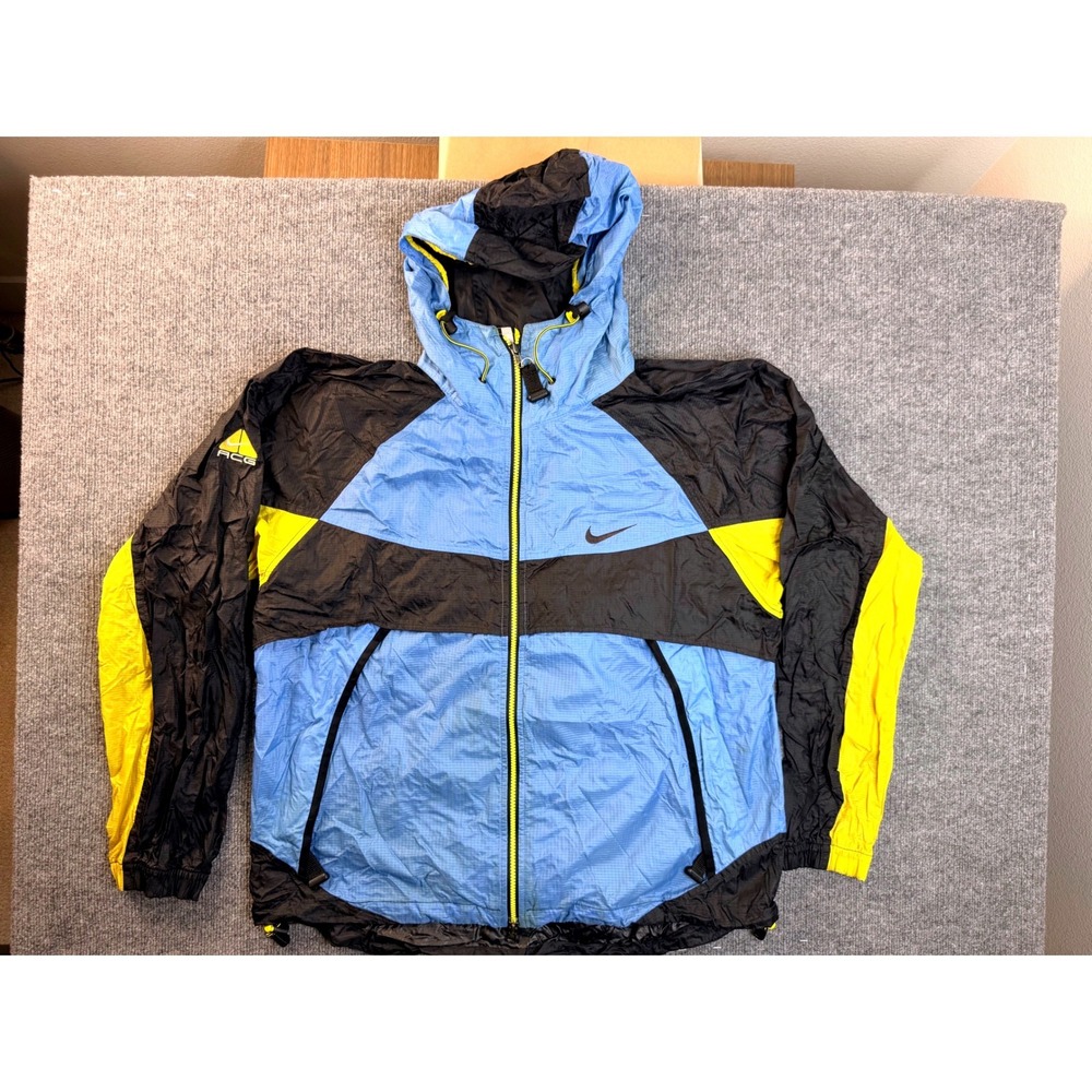 Vintage Nike ACG Windbreaker Jacket Mens Medium Blue Yellow Ripstop Y2K